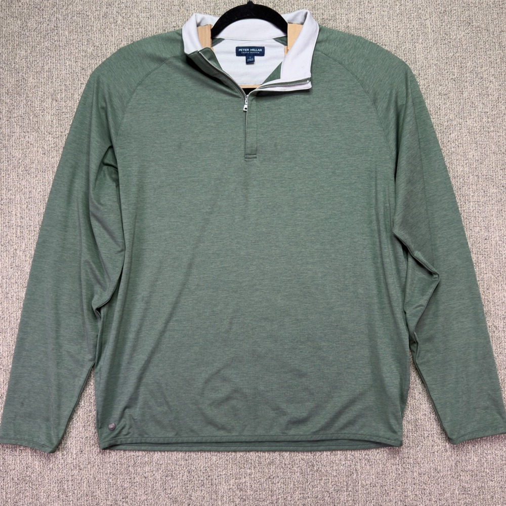 Peter Millar Crown Crafted Perth Quarter Zip Pullover Mens Large Green Melange